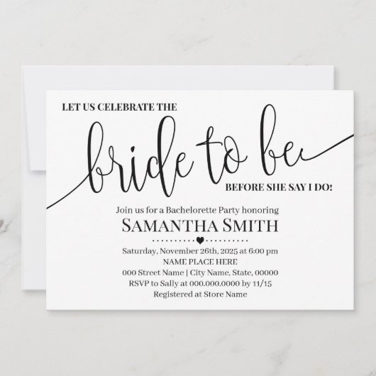 Lass feiert Braut zu moderner lässiger Hochzeit Einladung (Vorderseite)