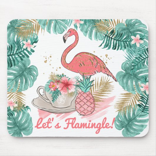 Lass Flamingle Pink und Gold Glitzer Flamingo Mousepad (Vorne)