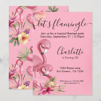 Lass Flamingle Tropical Pink Flamingo Geburtstag Einladung