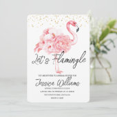 Lass' Flamingle! Tropisches Brautparty Einladung (Stehend Vorderseite)