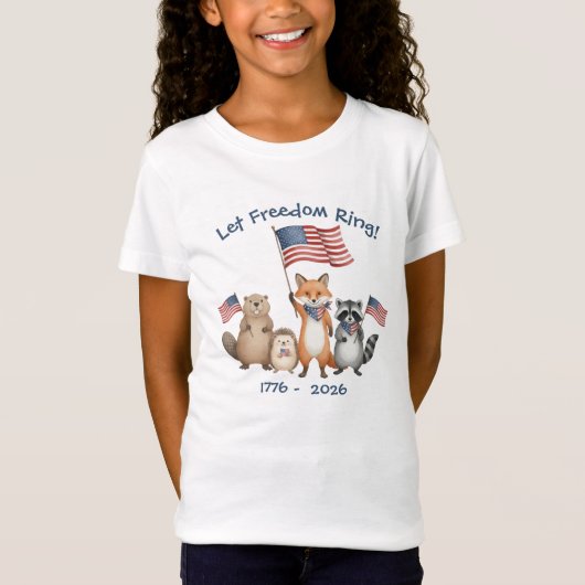 Lass Freedom Ring Forest Animals Patriotic Barbecu T-Shirt (Vorderseite)