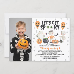 Lass Get Spooky Boys Foto Halloween Geburtstag Einladung