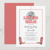Lass Go Girls Disco Cowgirl Junggeselinnen-Abschie Einladung (Vorne/Hinten)