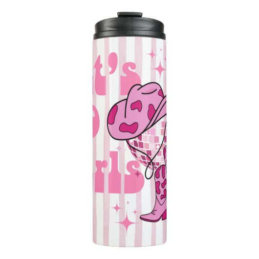 Lass Go Girls Disco Cowgirl Junggeselinnen-Abschie Thermosbecher (Vorderseite)