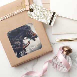 "Lass Go" und mächtiges Pferd Quadratischer Aufkleber