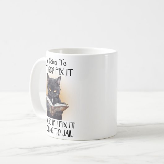 Lass Gott repariere es lustig Sarcastic Black Cat Kaffeetasse (Vorderseite Links)