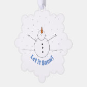 Lass ist Snow Happy Snowman mit Foto Back Ornament Karte (Linke Ecke)