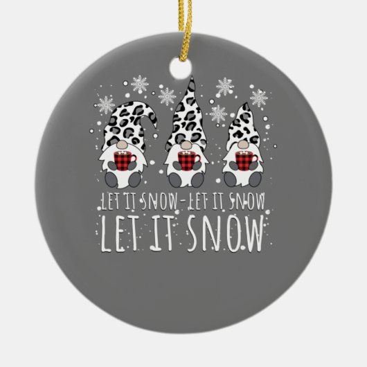 LASS IT SNOW Winter Gnome - Leopard Buffalo Karier Keramik Ornament (Vorne)