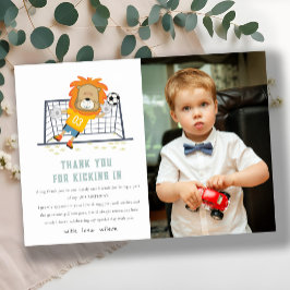 Lass Kick Lion Goalkeeper Soccer Foto Geburtstag Dankeskarte