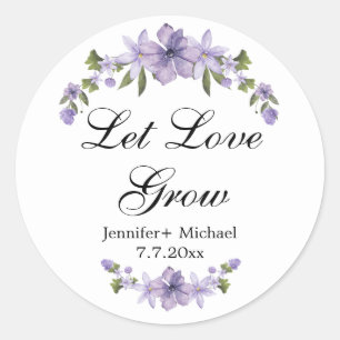 lass Liebe wachsen Aquarell lila Blumen Hochzeit  Runder Aufkleber