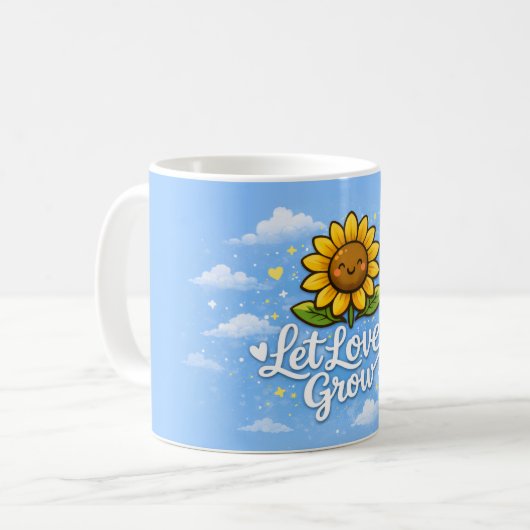 Lass Liebe wachsen - Sonnenblume Kaffeetasse (Vorderseite Links)