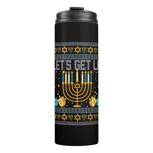Lass Lit Menorah jüdischen Pun Ugly Hanukkah Chan Thermosbecher (Vorderseite)