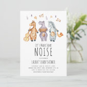 Lass macht Lärm afrikanischer Tiere Kinderdusche Einladung (Stehend Vorderseite)