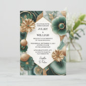 Lass Marble Monstera Smaragdgrün und goldene Hochz Einladung (Stehend Vorderseite)