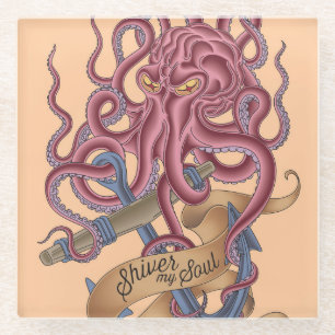 Lass meine Seele erschaudern Tintenfisch-Tattoo Glasuntersetzer