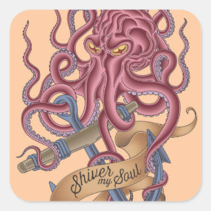 Lass meine Seele erschaudern Tintenfisch-Tattoo Quadratischer Aufkleber