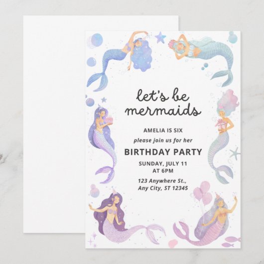 Lass Mermaids Einladung (Vorne/Hinten)