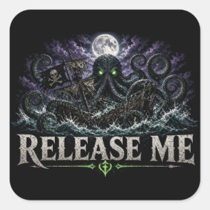 Lass mich los Kraken-Piraten-Schiff-Dunkel-Fantasy Quadratischer Aufkleber
