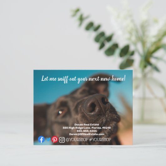 Lass mir beim Ausschnüffeln von echten Anwesen Mar Postkarte (Stehend Vorderseite)