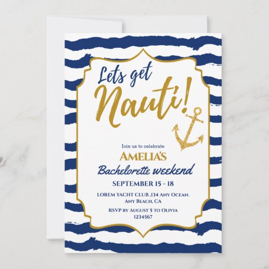 Lass nauti Küsten Bachelorette Wochenende Einladung (Vorderseite)