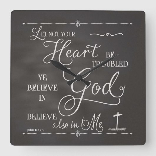 Lass nicht, dass dein Herz beunruhigt ist Quadratische Wanduhr (Vorderseite)