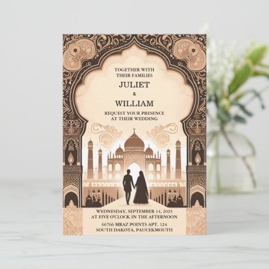 Lass Palace Hindi Henna Mehndi Indian Style Weddin Einladung (Stehend Vorderseite)