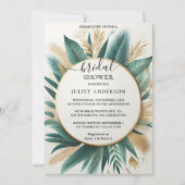 Lass Palm Tree Beach Green und Gold Brautparty Einladung (Vorderseite)