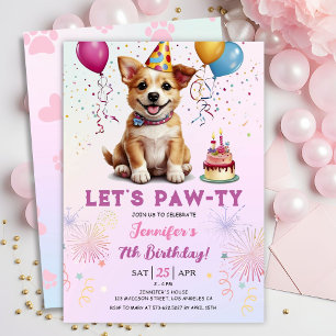 Lass Pawty 7. Geburtstag Hund Welpe Girl Party Einladung