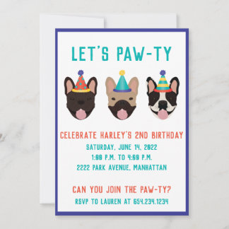 Lass Pawty French Bulldog Party Hats Einladung
