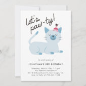 Lass Pawty Niedlich Kitty Cat Blue Birthday Party Einladung (Vorderseite)