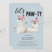 Lass Pawty Twins Joint Cat Theme Birthday Party Einladung (Vorne/Hinten)