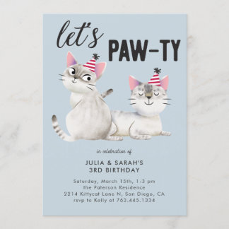 Lass Pawty Twins Joint Cat Theme Birthday Party Einladung