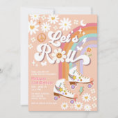 Lass Roll Retro Groovy Roller Skate Daisy Birthday Einladung (Vorderseite)