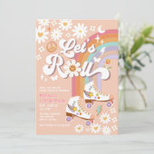 Lass Roll Retro Groovy Roller Skate Daisy Birthday Einladung (Stehend Vorderseite)