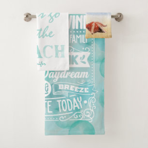 Lass’s go to the BEACH watercolor aquamarin-white Badhandtuch Set