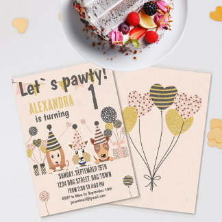 Lass’s pawty! Hunde mit Ballons Geburtstag Einladung