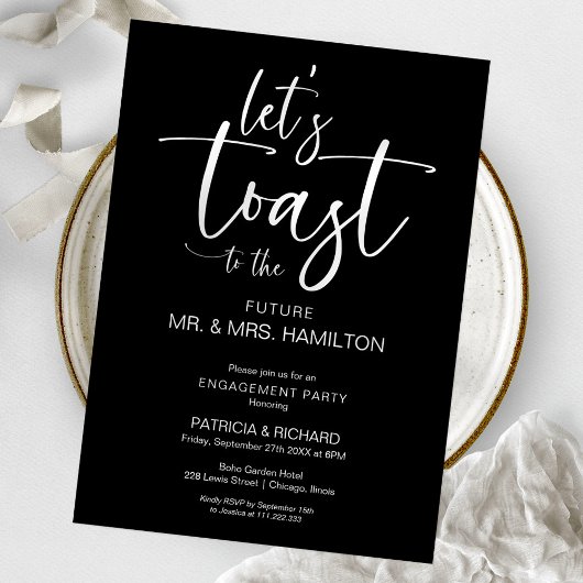 Lass’s Toast Chic Calligrafy Engagement Party Einladung