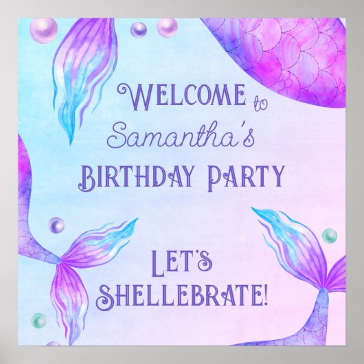 Lass Shellebrate Mermaid Geburtstagsparty Poster (Vorne)
