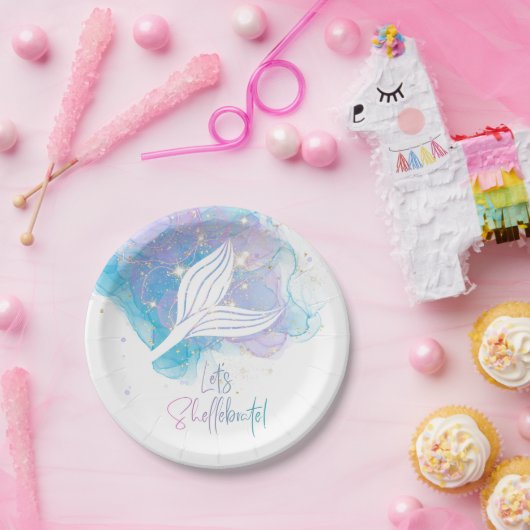 Lass Shellebrate Mermaid Schwanz Watercolor Geburt Pappteller (Party)
