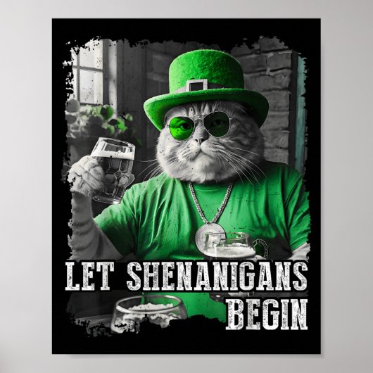 Lass Shenanigans Begin Funny Fat Cat St Patricks D Poster (Vorne)