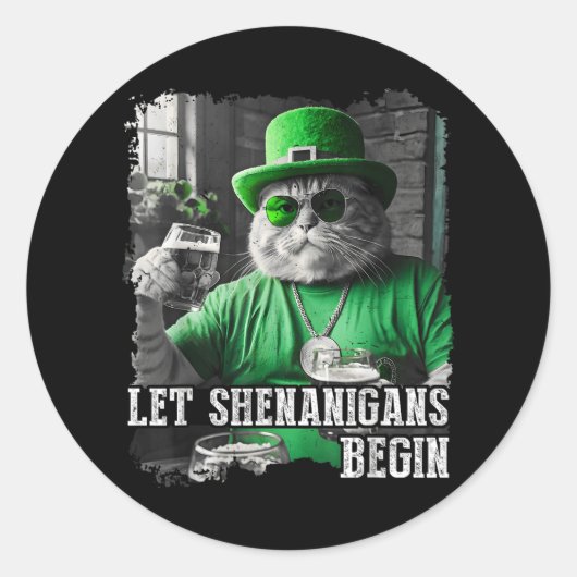 Lass Shenanigans Begin Funny Fat Cat St Patricks D Runder Aufkleber (Vorderseite)