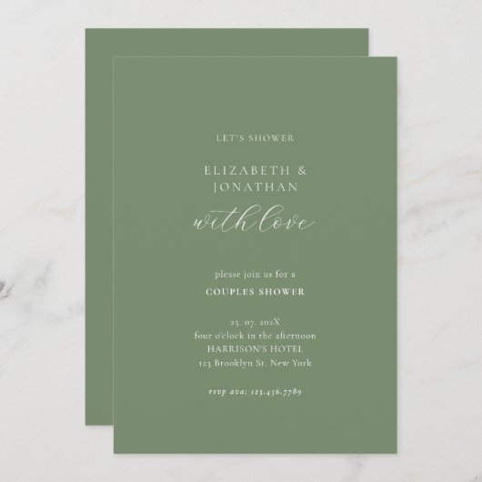 Lass sie duschen | Sage Green Couple Dusche Einladung (Vorne/Hinten)