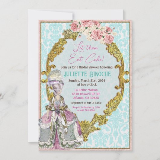 Lass sie essen Cake Marie Antoinette Brautparty Einladung (Vorderseite)