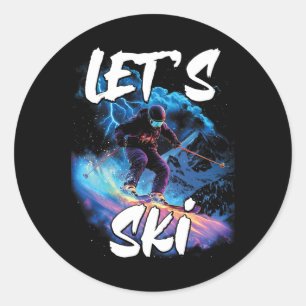 Lass Ski Downhill Skifahrer Wintersportort G Runder Aufkleber