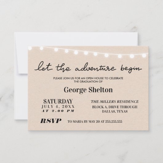 Lass The Adventure Begin Open House Grad Party Inv Einladung (Vorderseite)