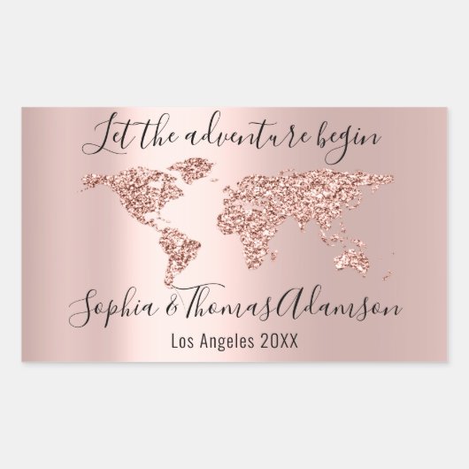 Lass The Adventure Begin Wedding World Earth Rose Rechteckiger Aufkleber (Vorderseite)