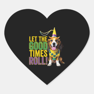Lass The Good Times Roll - Funny Mardi Gras Hunde Herz-Aufkleber