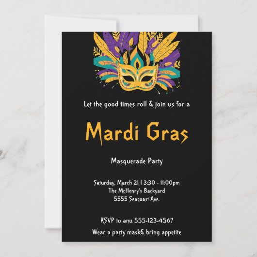 "Lass the Good Times Roll: Mardi Gras Celebration" Einladung (Vorderseite)