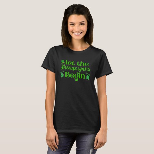 Lass The Shenanigans Begin Kleeblatt St Patricks D T-Shirt (Vorne ganz)