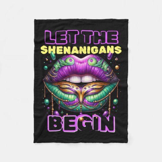 Lass The Shenanigans Begin Mardi Gras Lips 2025 Fleecedecke (Vorderseite)